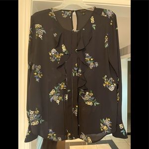 Ann Taylor Floral Ruffle Front Blouse M
